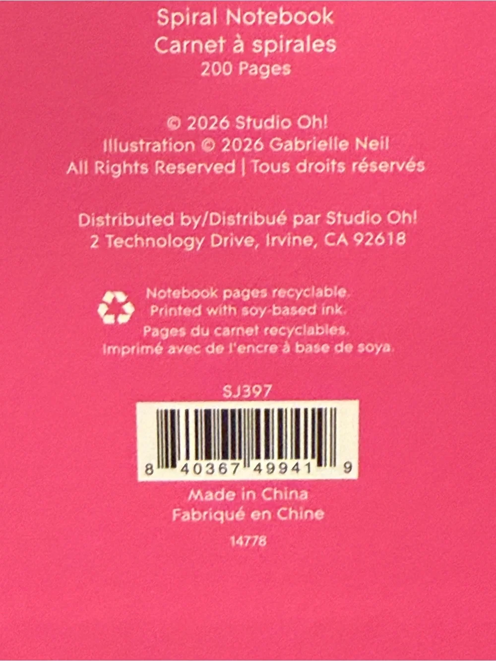 Studio Oh! Mahjong 200 Page Spiral Journal Notebook Front/Back Hardcover Cover